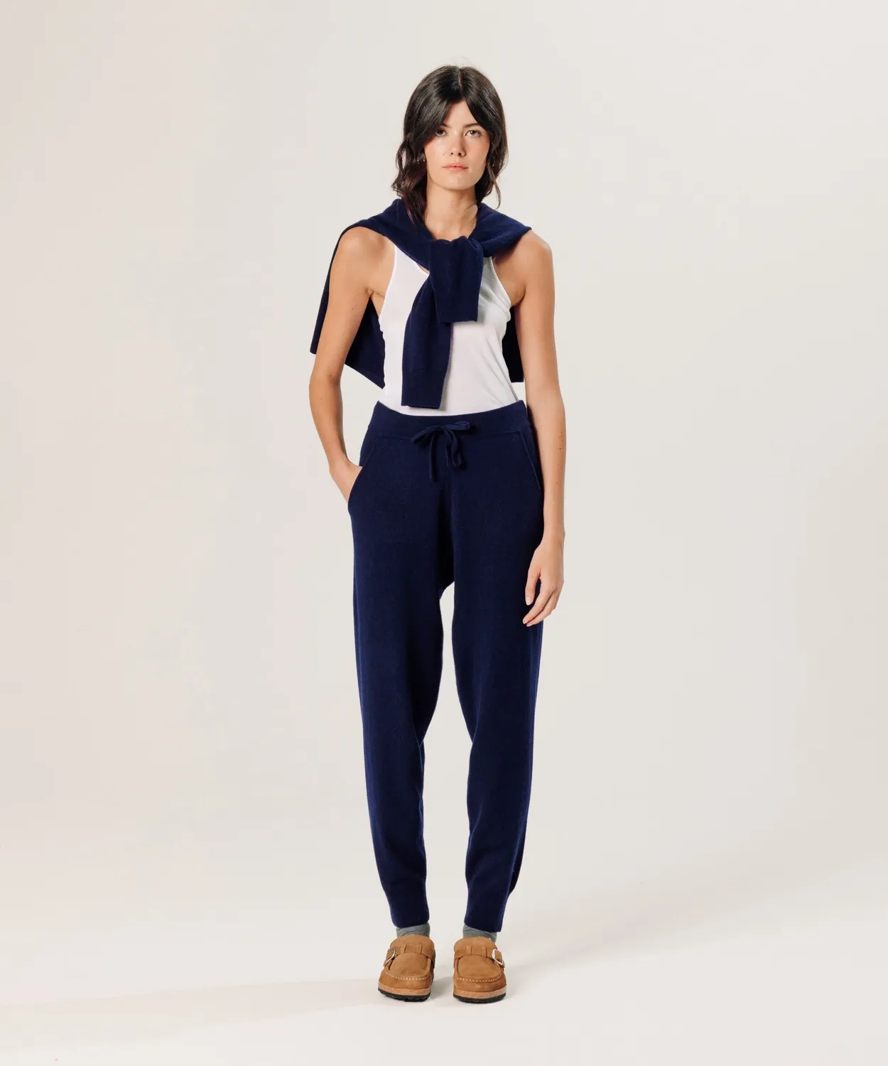 Rodier Pantaloni Jogging Cashmere Blu Navy 100% Cashmere