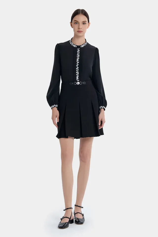 PORTS FW24 ST9B003UWS037 camicia nera seta 0 ricamo argento