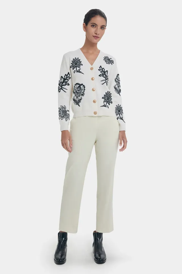 Ports Floral Embroidery cardigan lana bianco ricamo