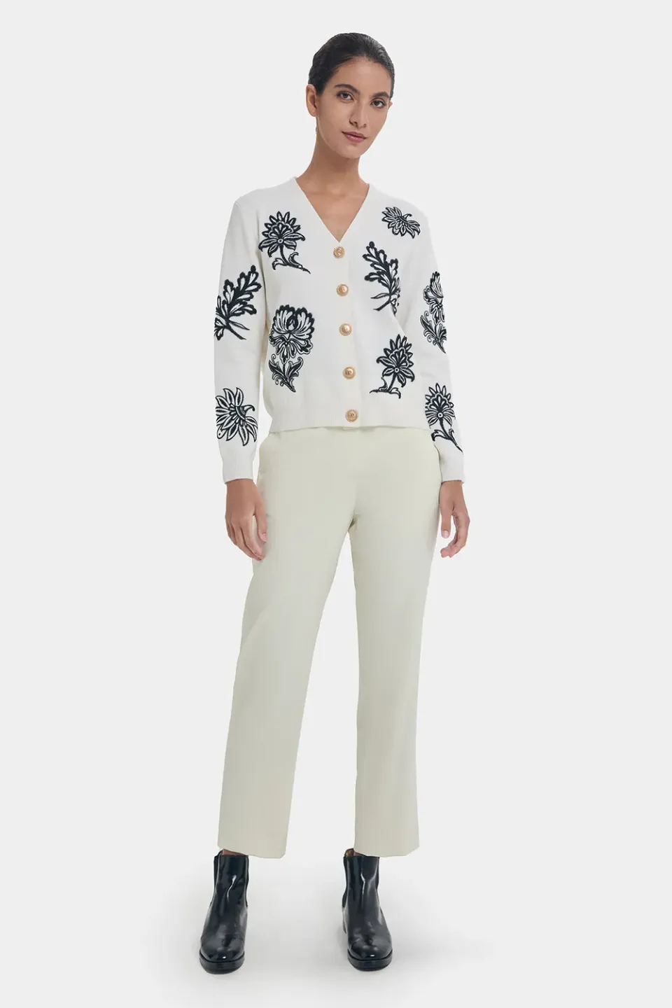 Ports Floral Embroidery cardigan lana bianco ricamo