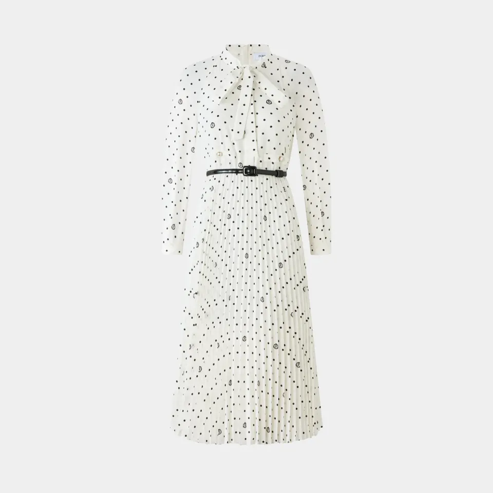 PORTS White Polka Dot Dress vestito pois crema