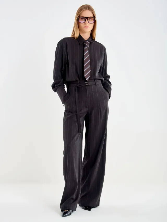 Vicolo Pantalone Palazzo con Pinces gessato grigio