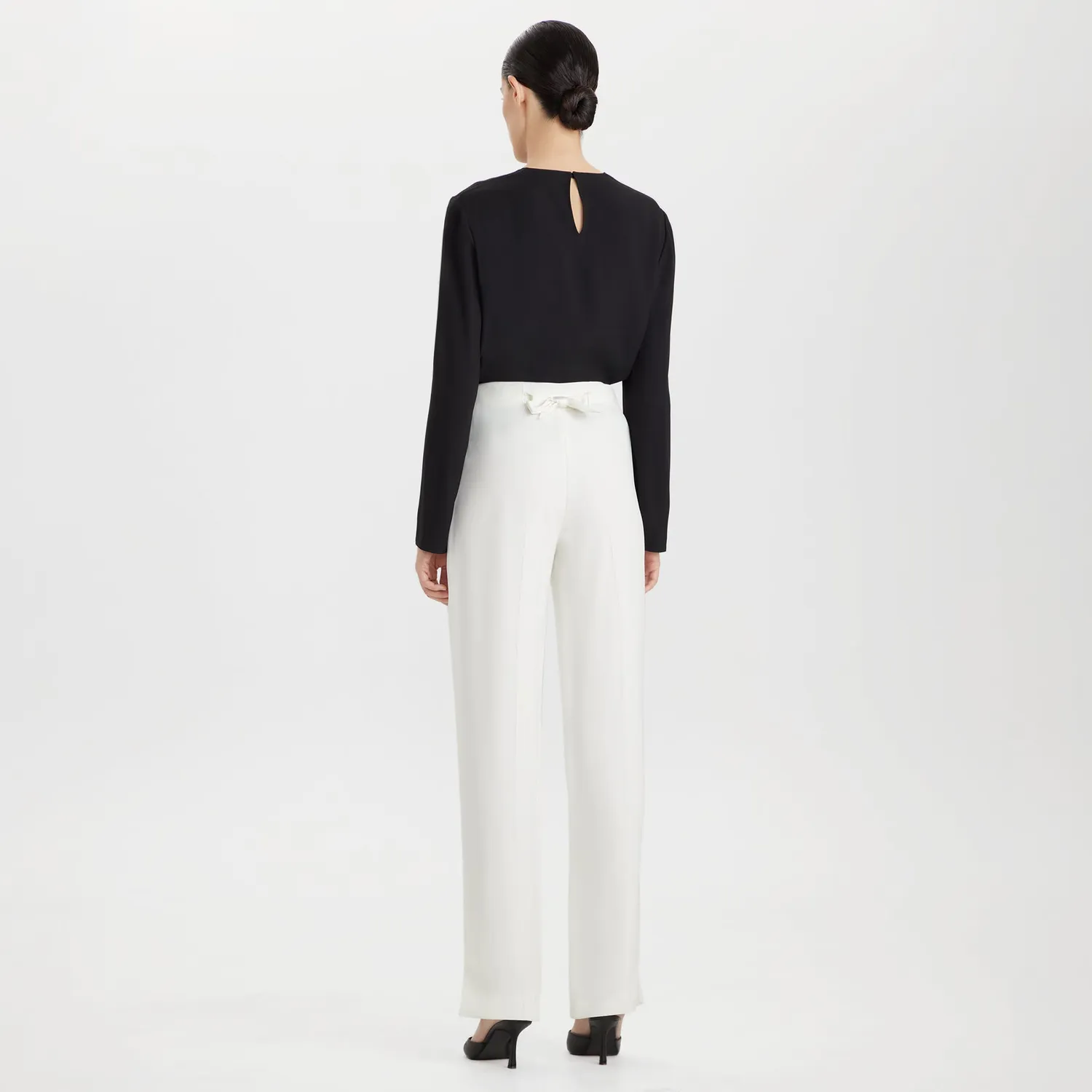 PORTS Pantaloni dritti vita alta bianchi viscosa