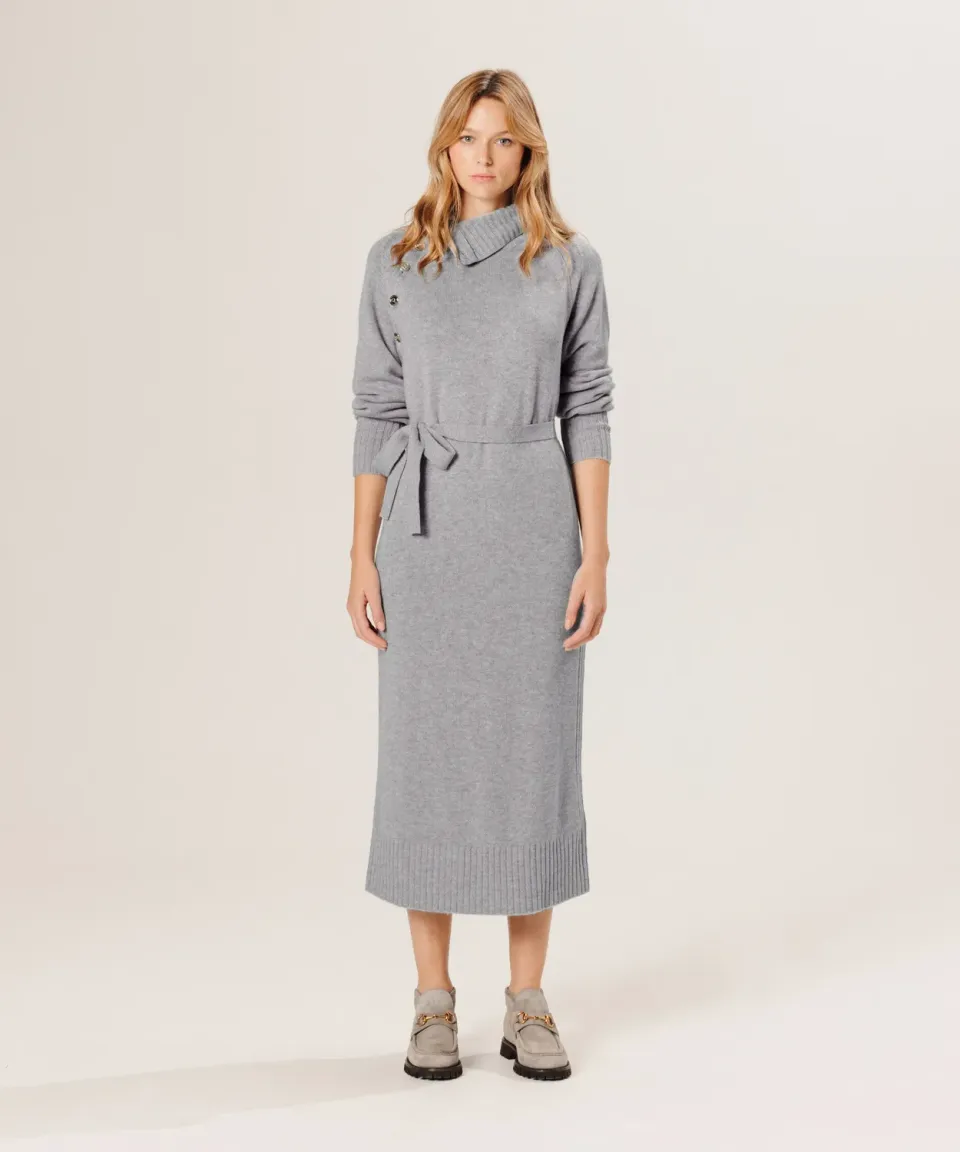 Rodier Abito lungo grigio collo alto lana merino