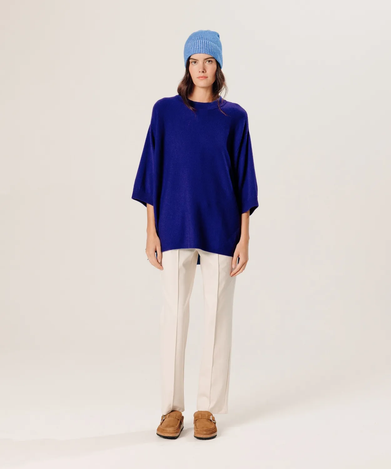 Rodier Poncho cashmere maniche 3/4 blu oltremare