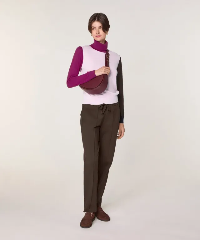 Rodier Maglione Dolcevita Color Block Rosa Pallido