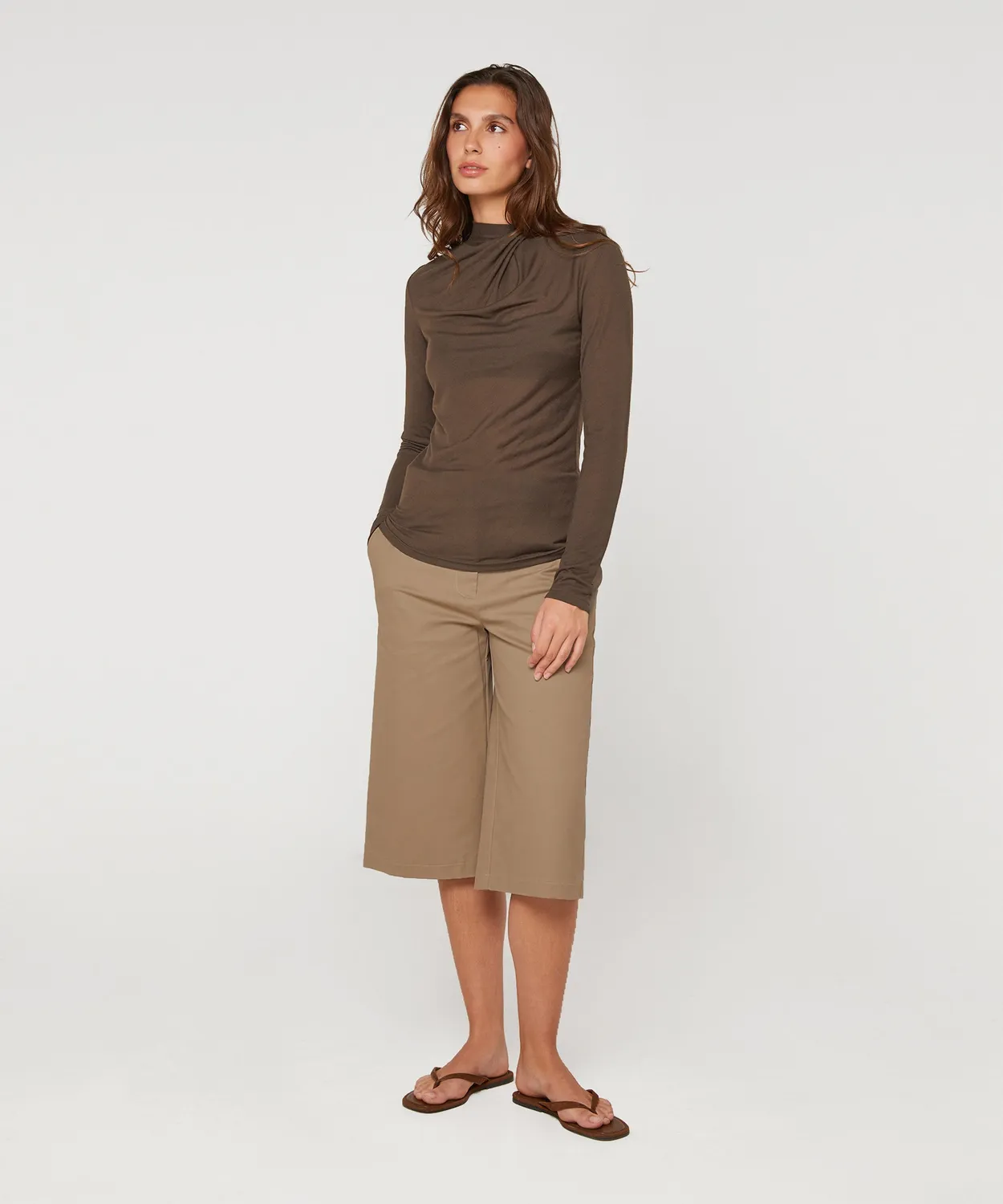 Rodier T-Shirt Drappeggiata Marrone Maniche Lunghe