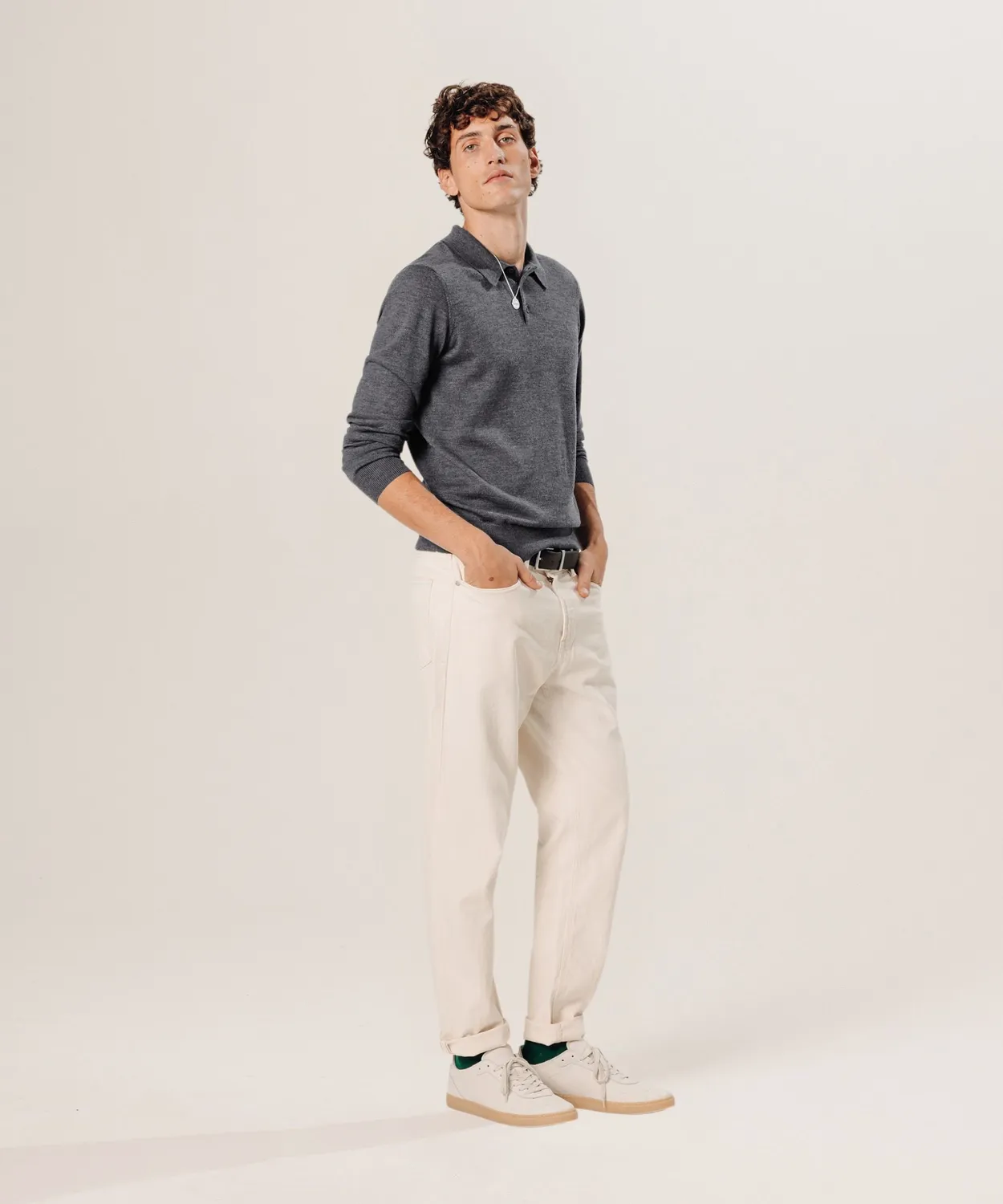 Rodier polo lana merino uomo grigio scuro