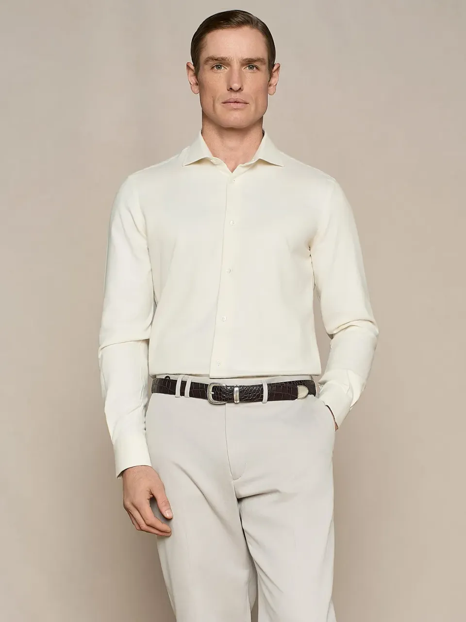 Paul Taylor camicia flanella diagonale bianco regular fit