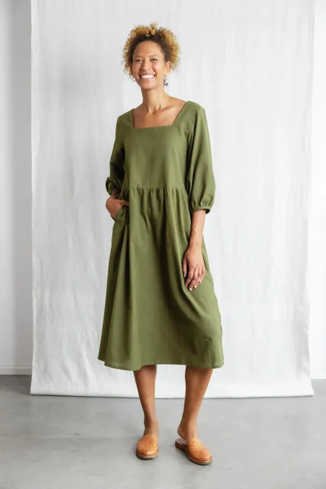 Jyoti Fair Works Rachana abito in cotone verde muschio