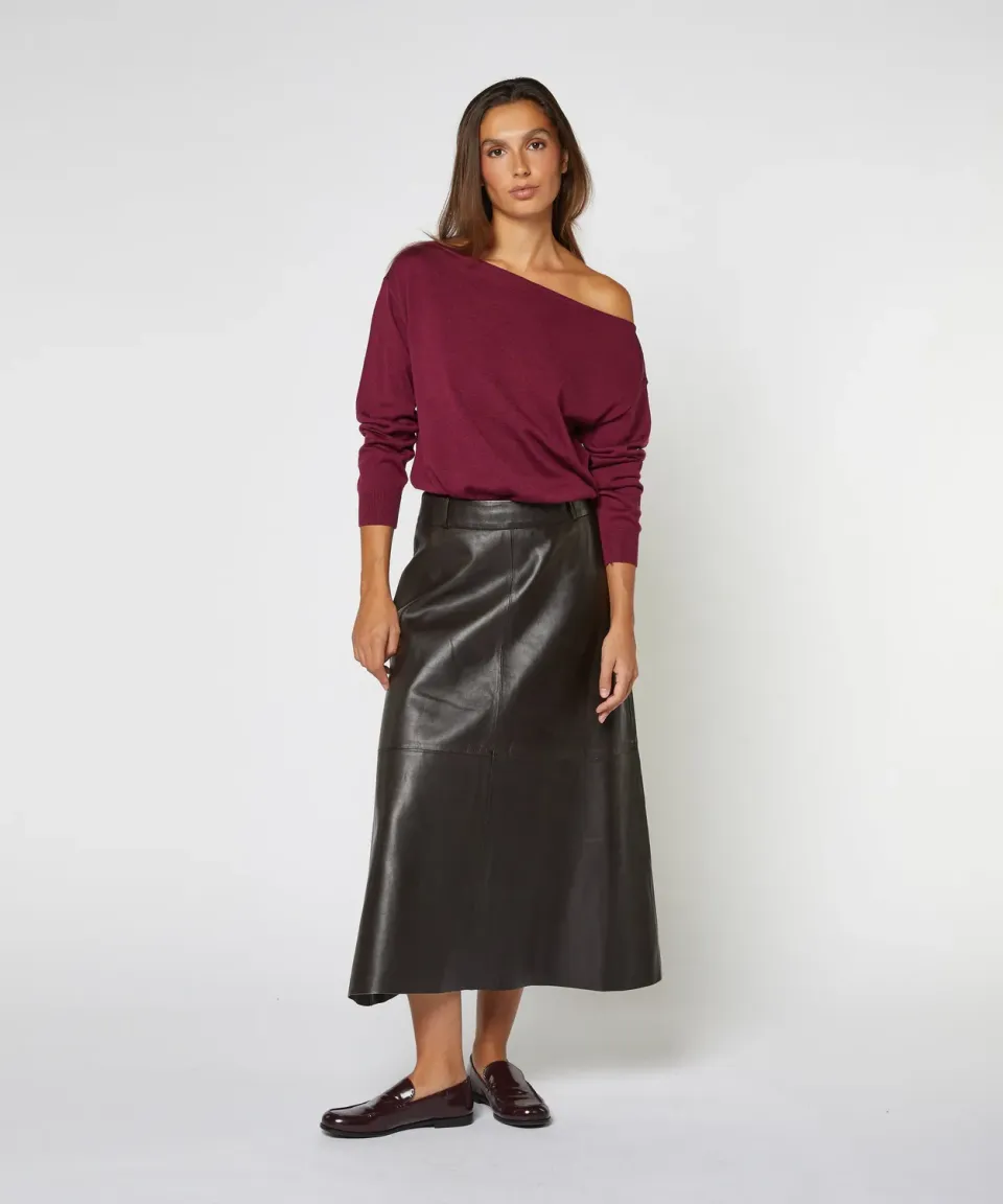 Rodier gonna lunga svasata pelle marrone corteccia