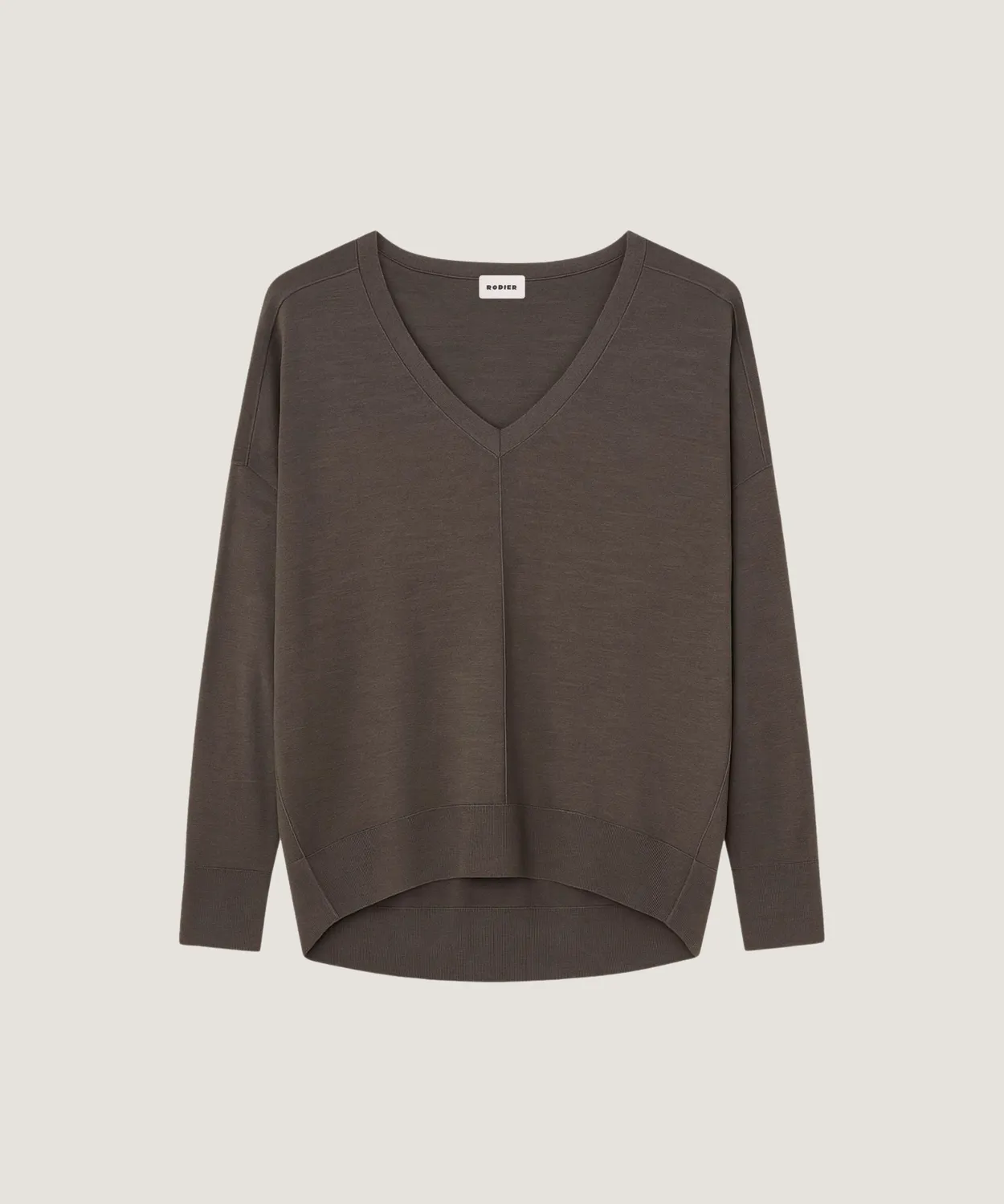 Rodier Maglione Oversize Scollo a V Lana Grigio Topo