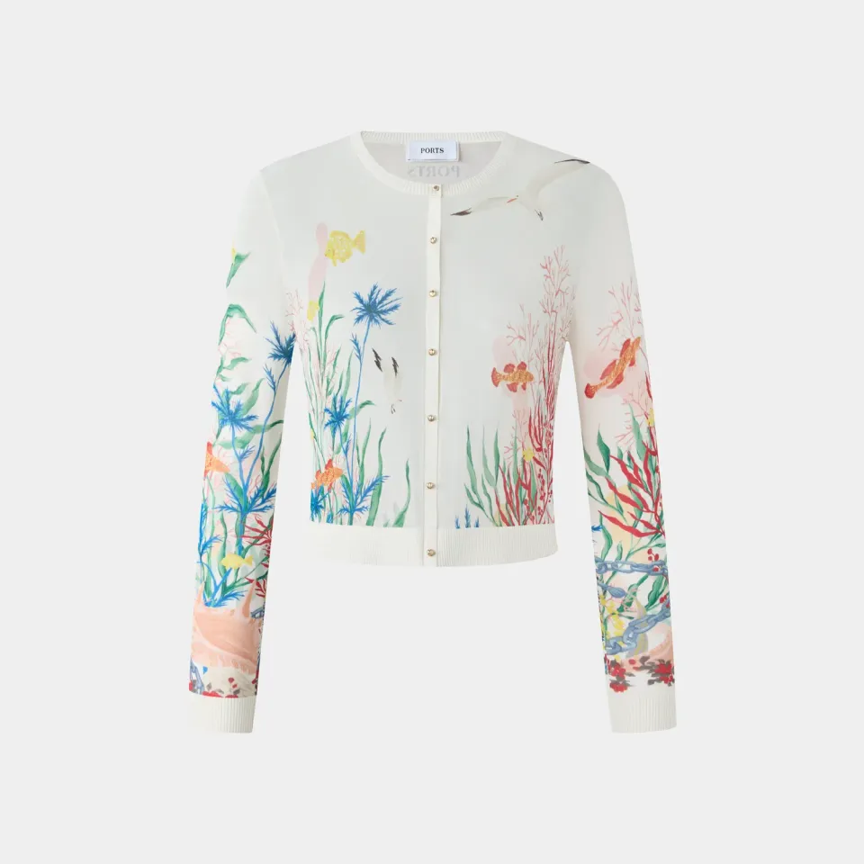 PORTS Aquatic Print cardigan stampa marina crema
