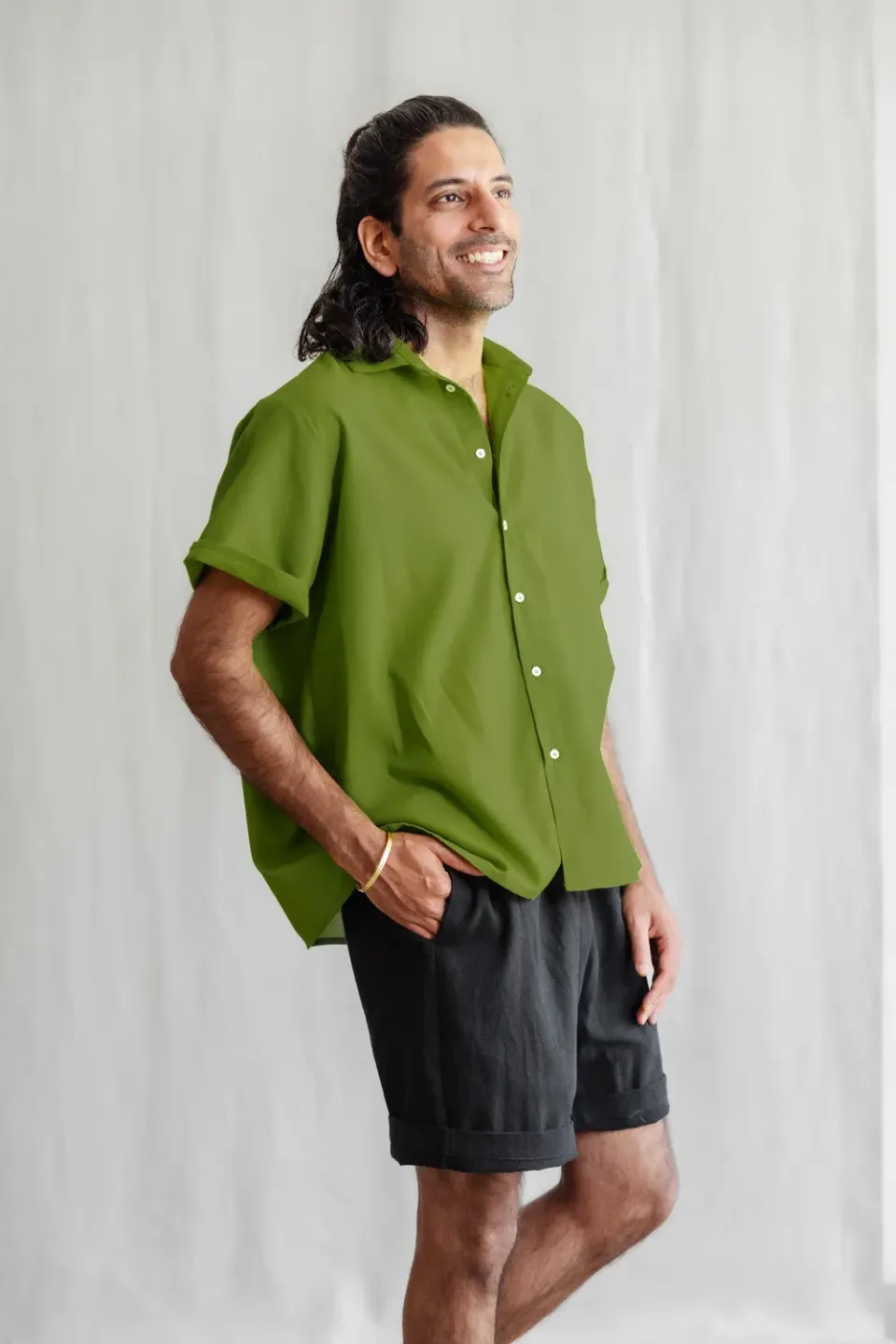 Jyoti Nehani camicia cotone bio verde basil taglia M