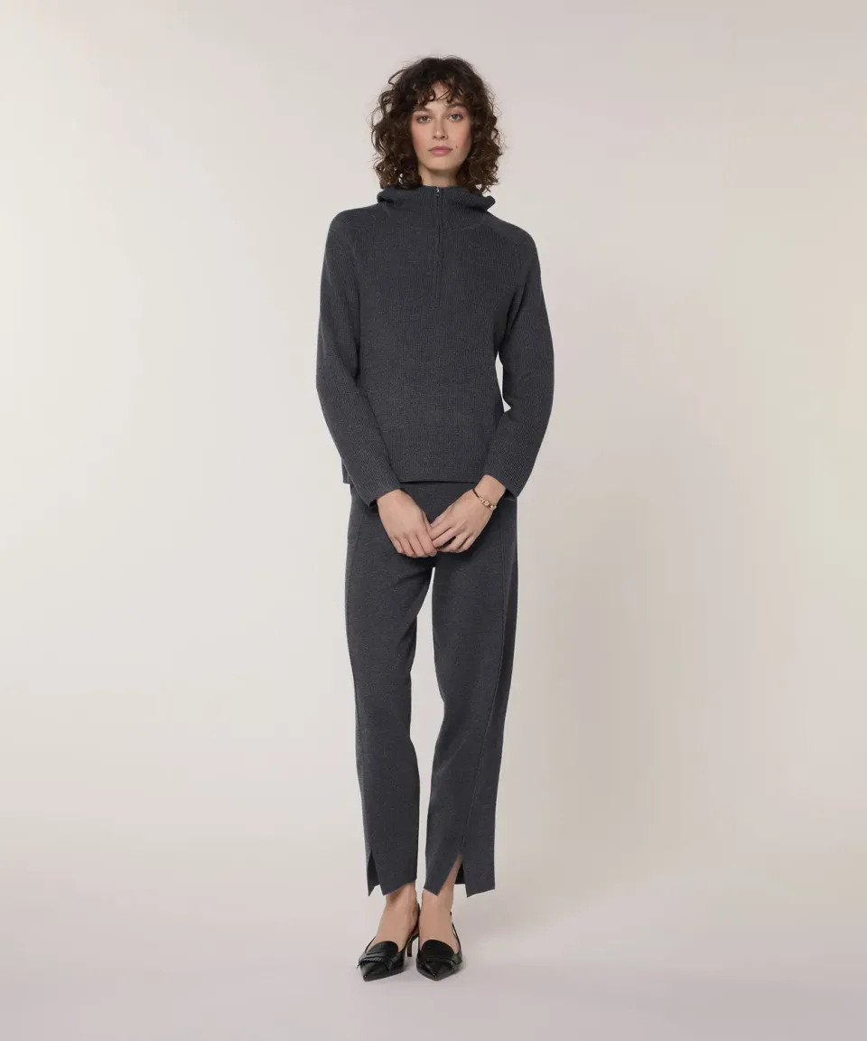 Rodier maglione cappuccio coste grigio scuro con zip