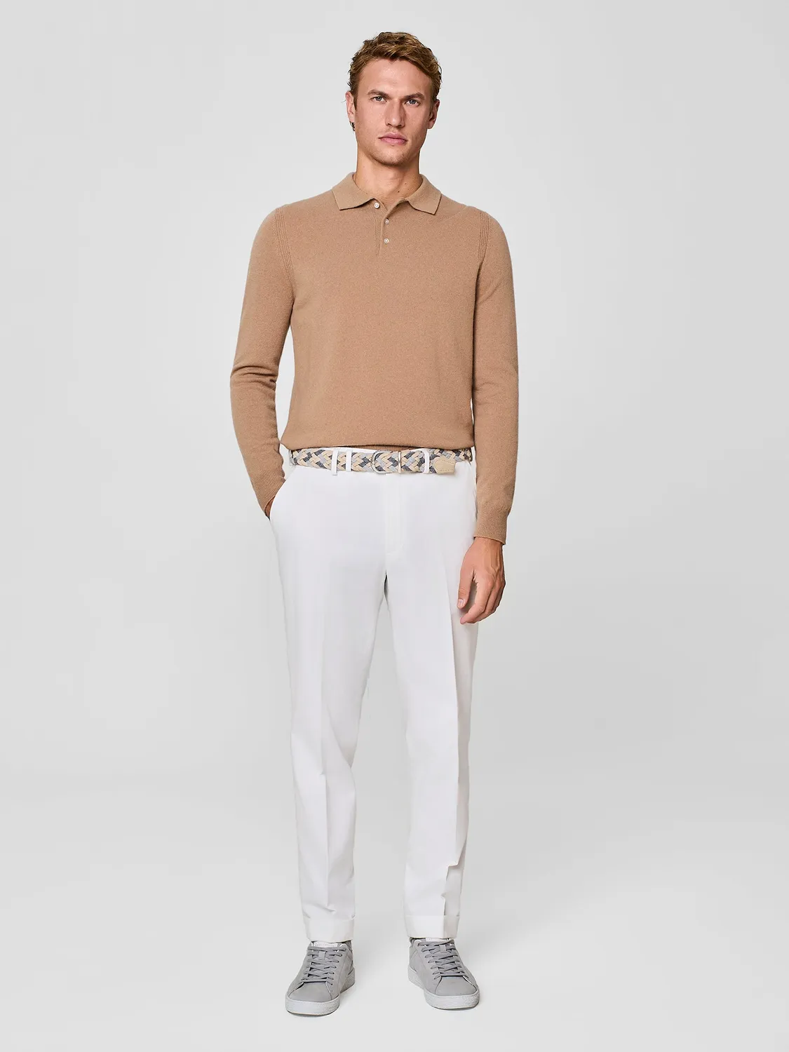 Paul Taylor polo cashmere cammello bottoni