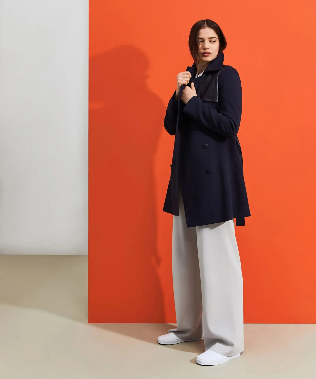 Rodier Trench Pelle Blu Marino Doppiopetto 38