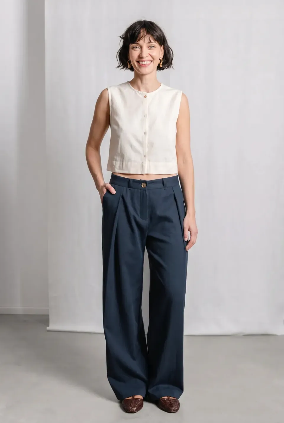 Jyoti Fair Works Meghana pantaloni cotone grigio-blu