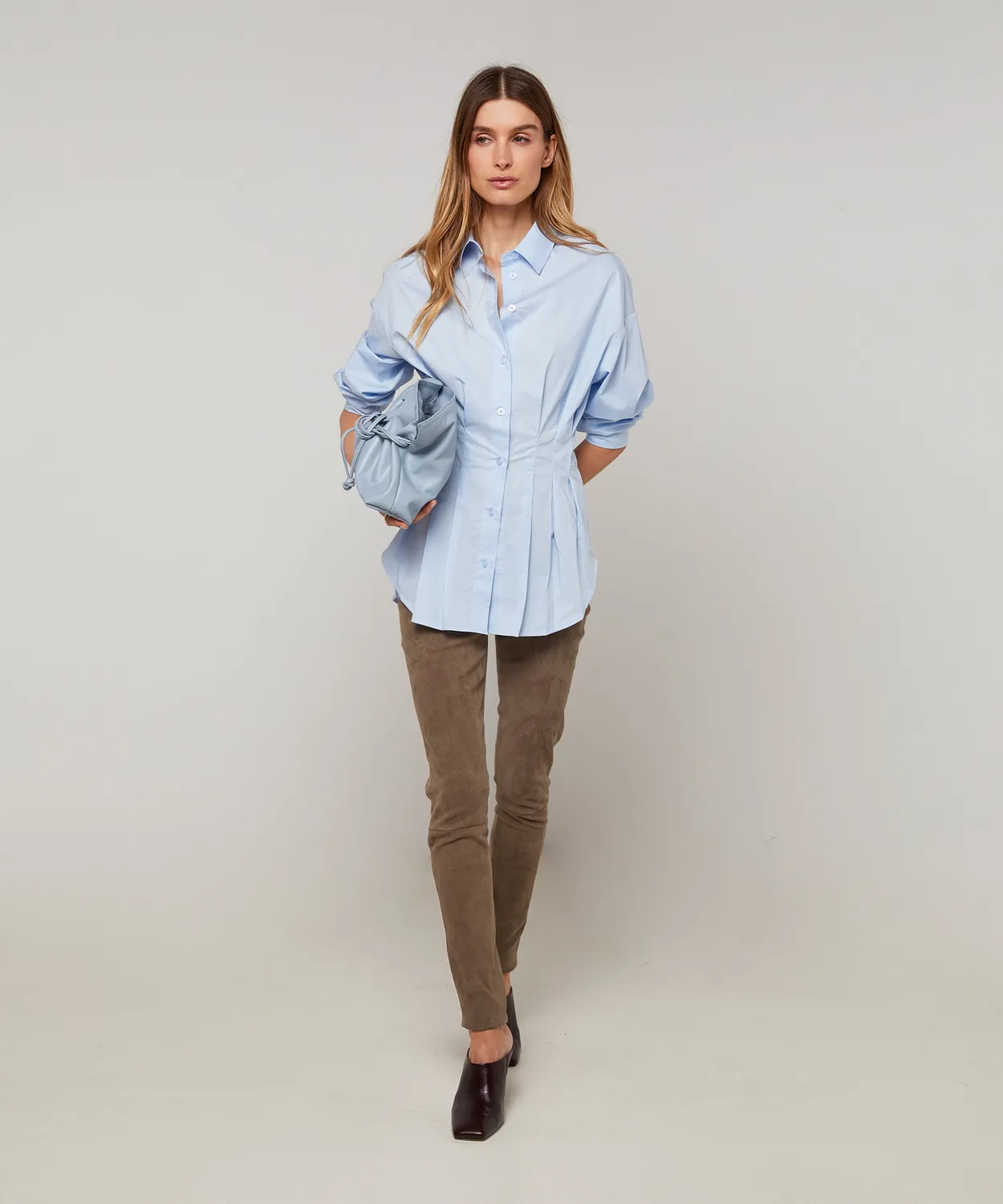 Rodier leggings pelle agnello tortora elasticizzati