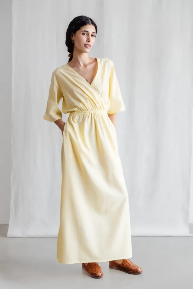 Jyoti Fair Works Vaasi abito cotone giallo limone spacchi