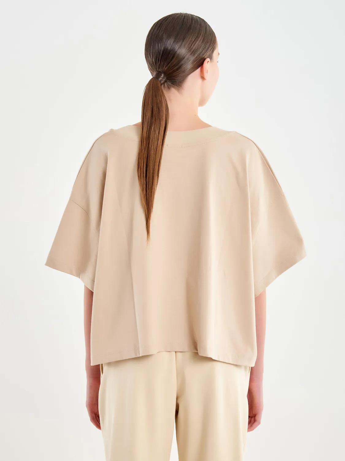 Vicolo T-Shirt Over Ricamo Beige Unica Cotone Cropped