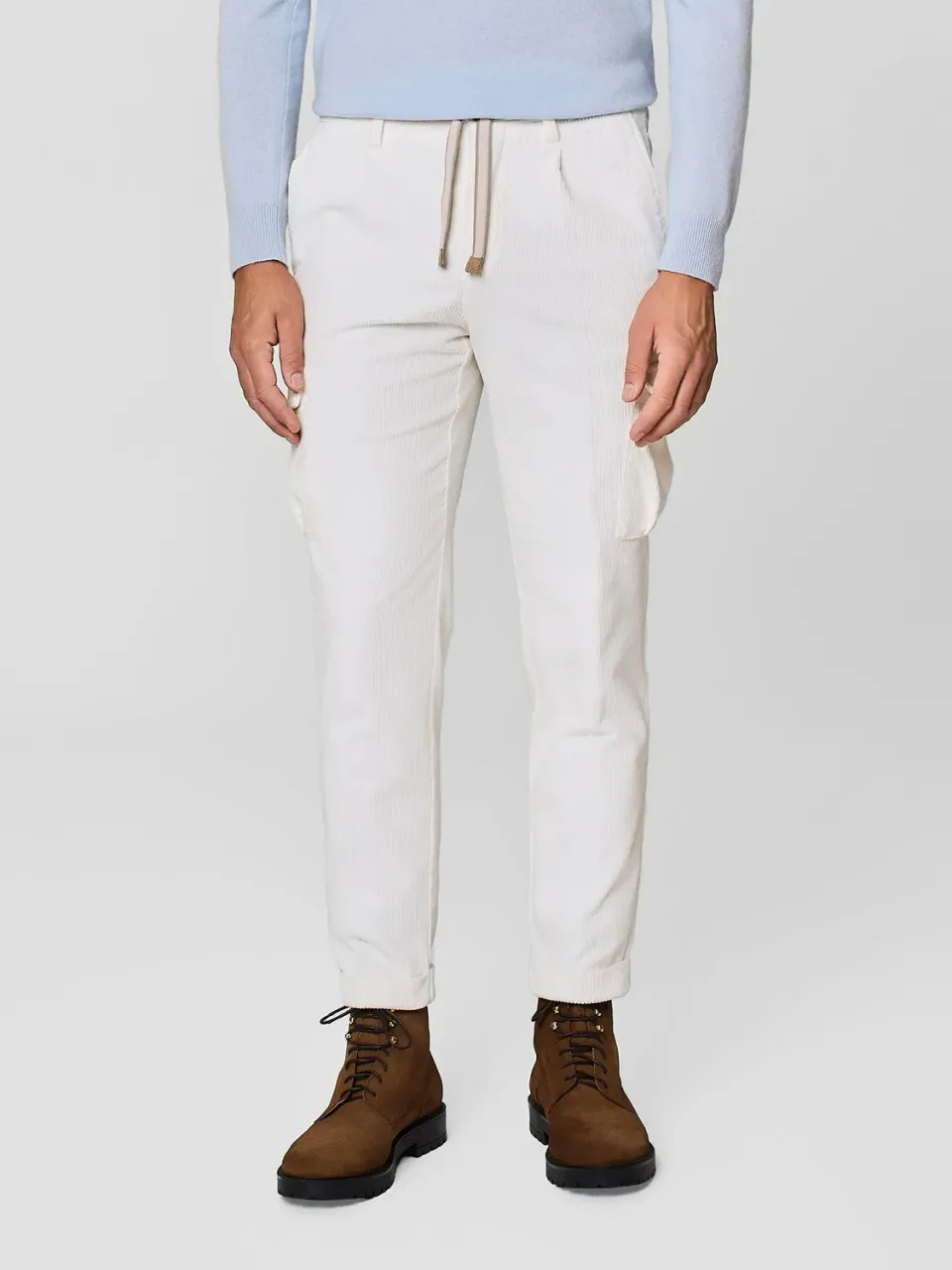 Paul Taylor pantalone velluto millerighe bianco tasconi