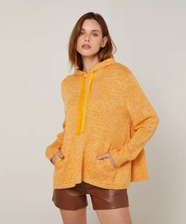 Rodier maglione cappuccio oversize giallo tasca marsupio