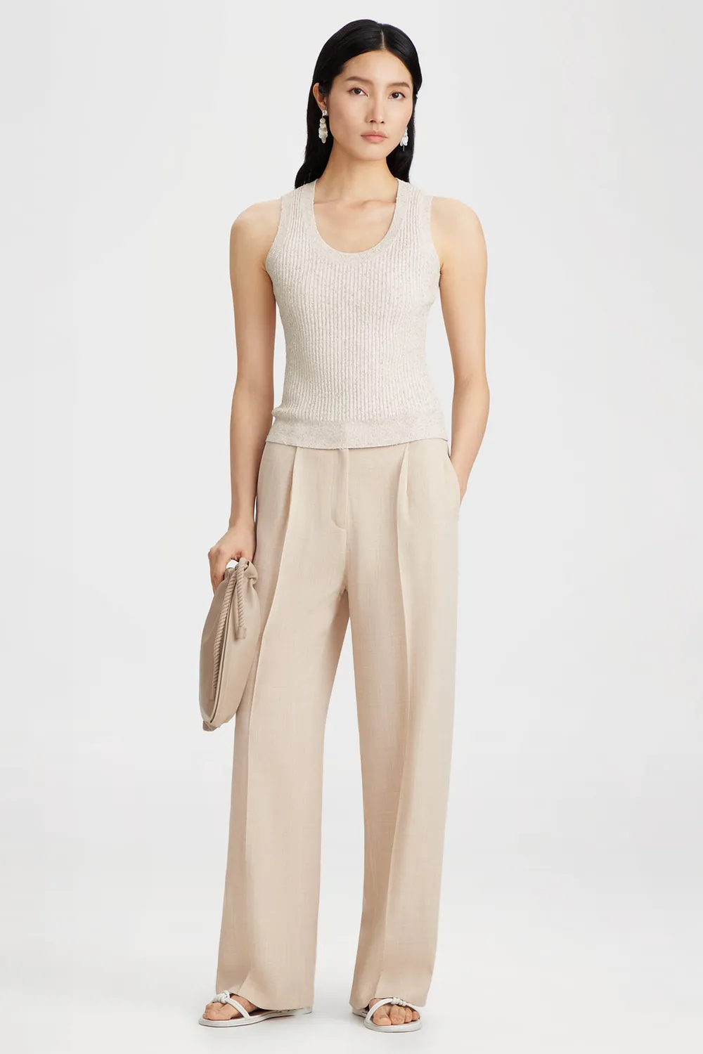 PORTS 1961 canotta maglia beige coste scollo tondo