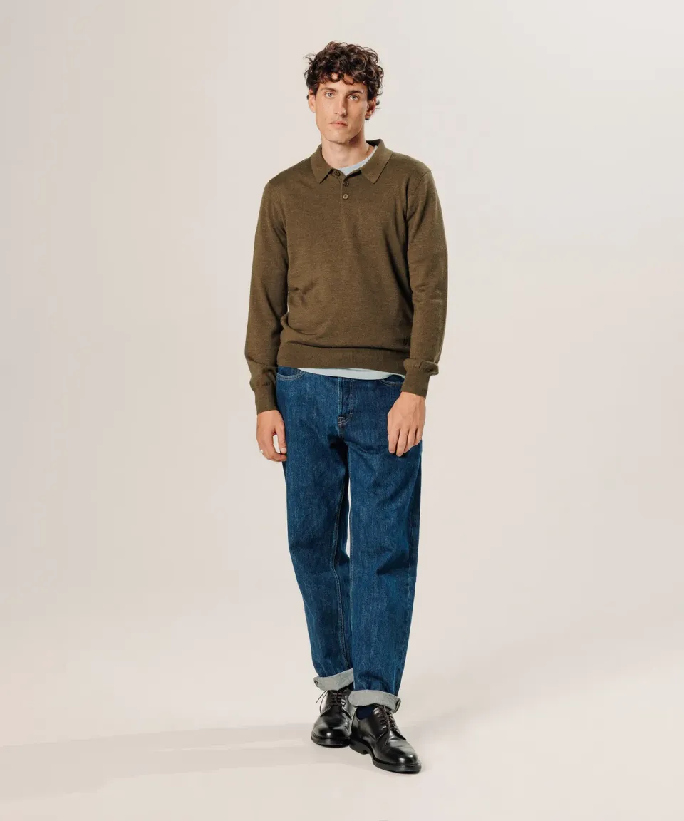Rodier polo lana merino bark brown uomo