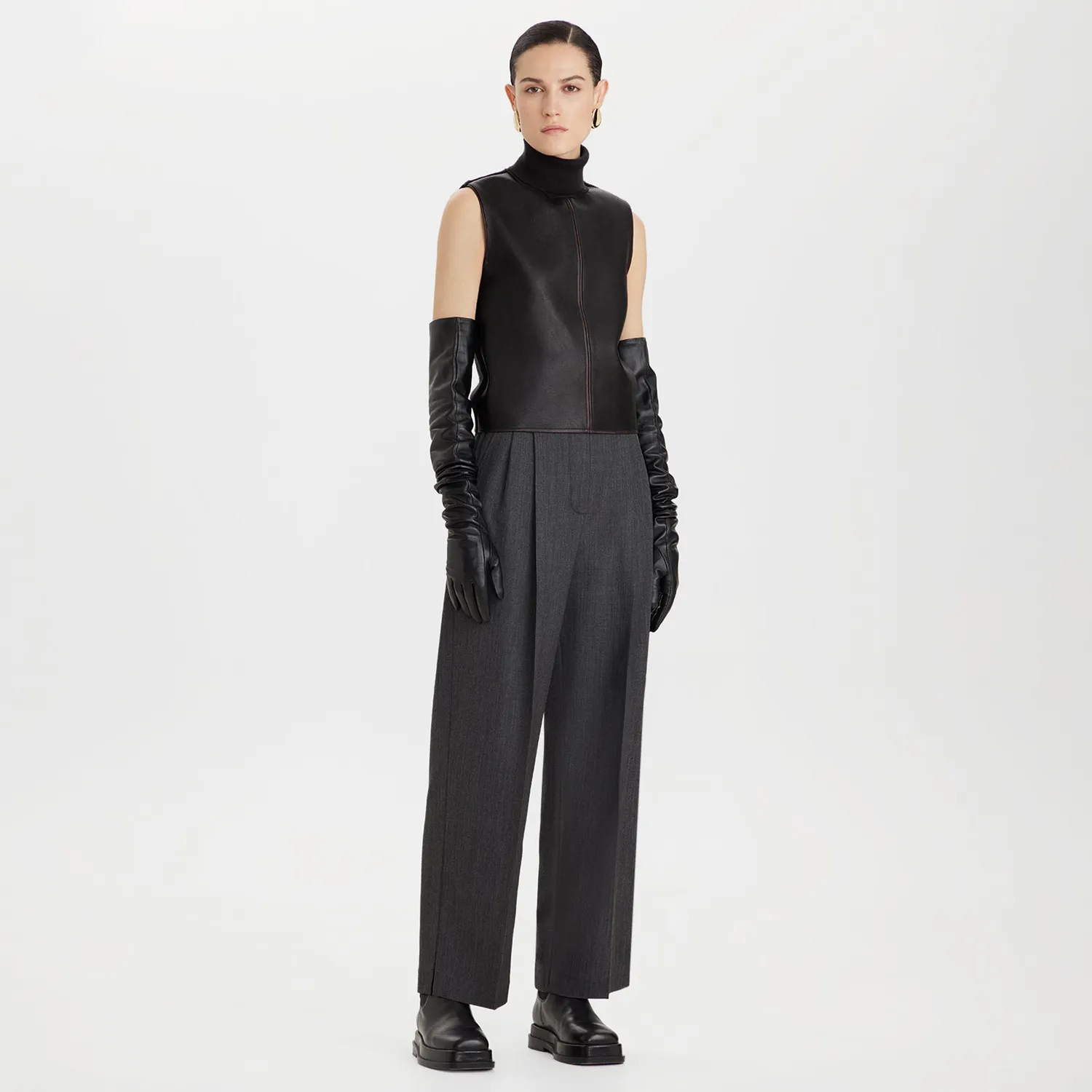 PORTS Wool-Blend pantaloni grigio vita alta