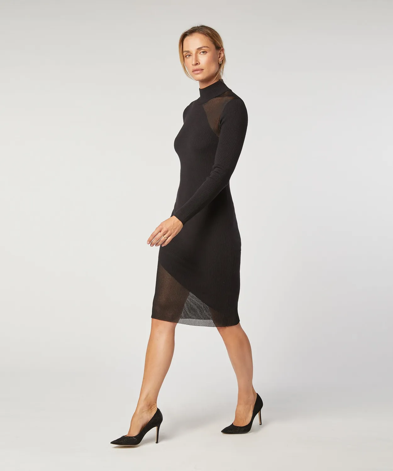 Rodier abito bimateriale lana merino nero collo alto