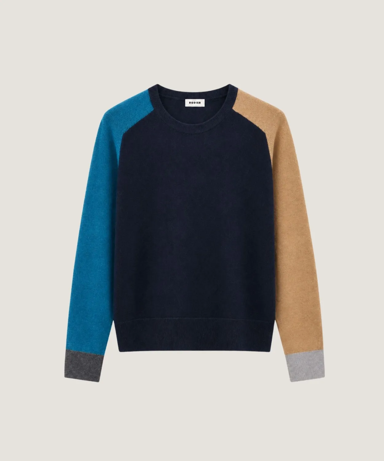 Rodier Color Block maglione girocollo blu marino lana merino