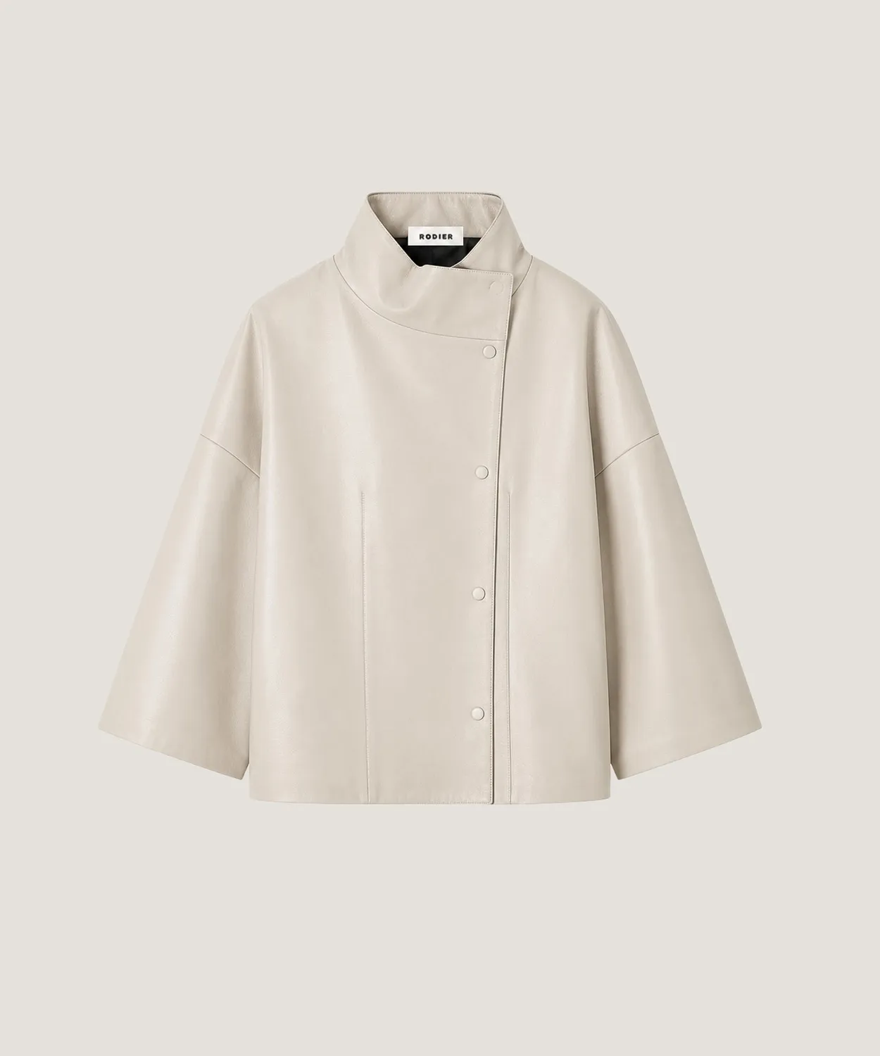 Rodier Giacca in Pelle Ecru Bomber Oversize Donna