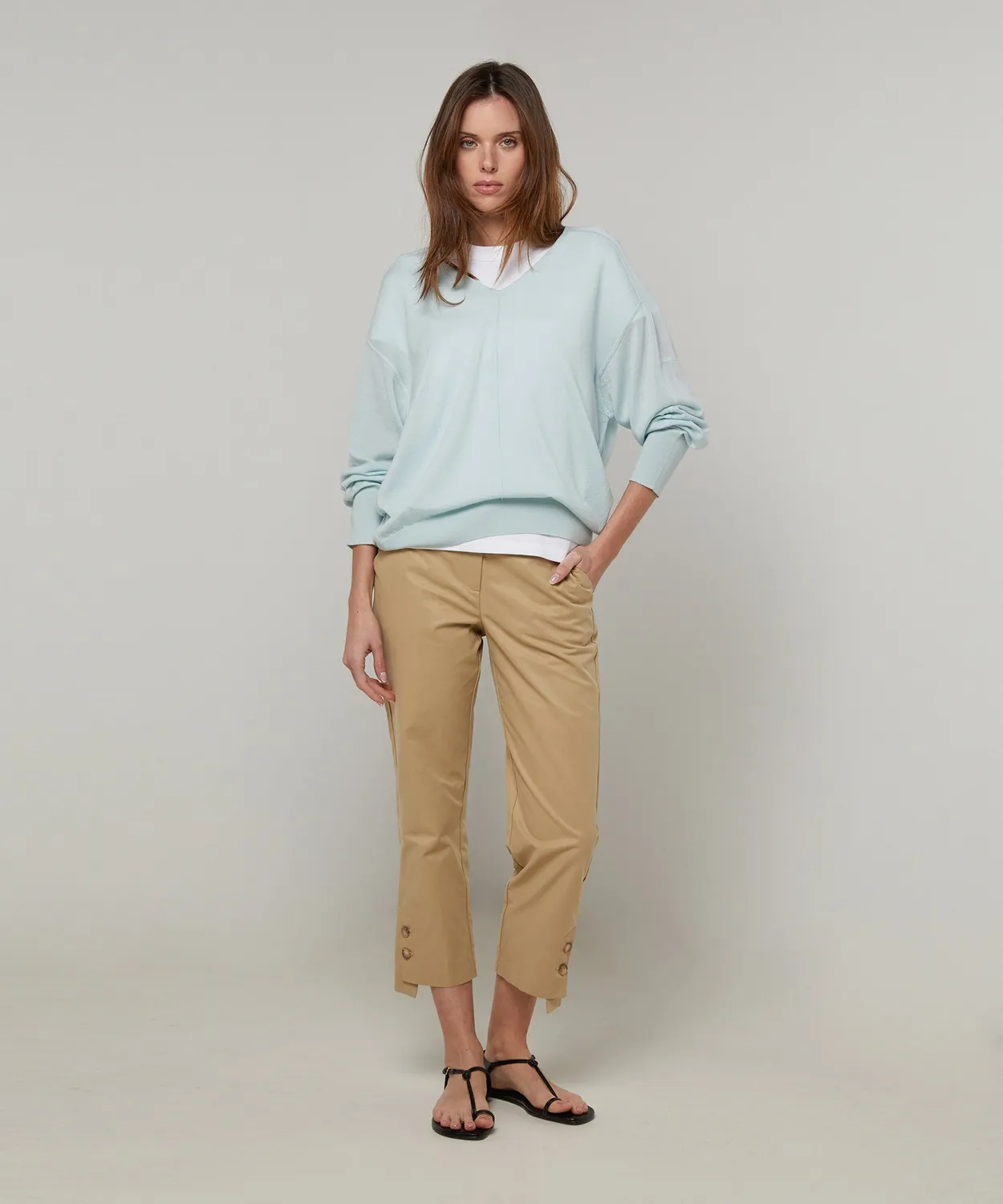 Rodier Maglione scollo V oversize lana azzurro turchese
