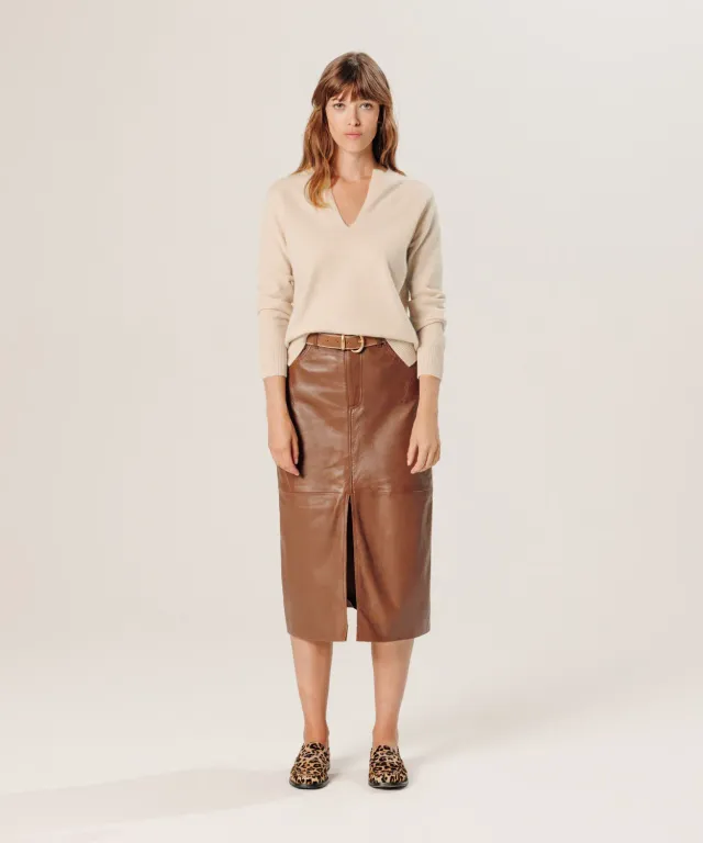 Rodier Maglione Cashmere Collo Tunisino Beige