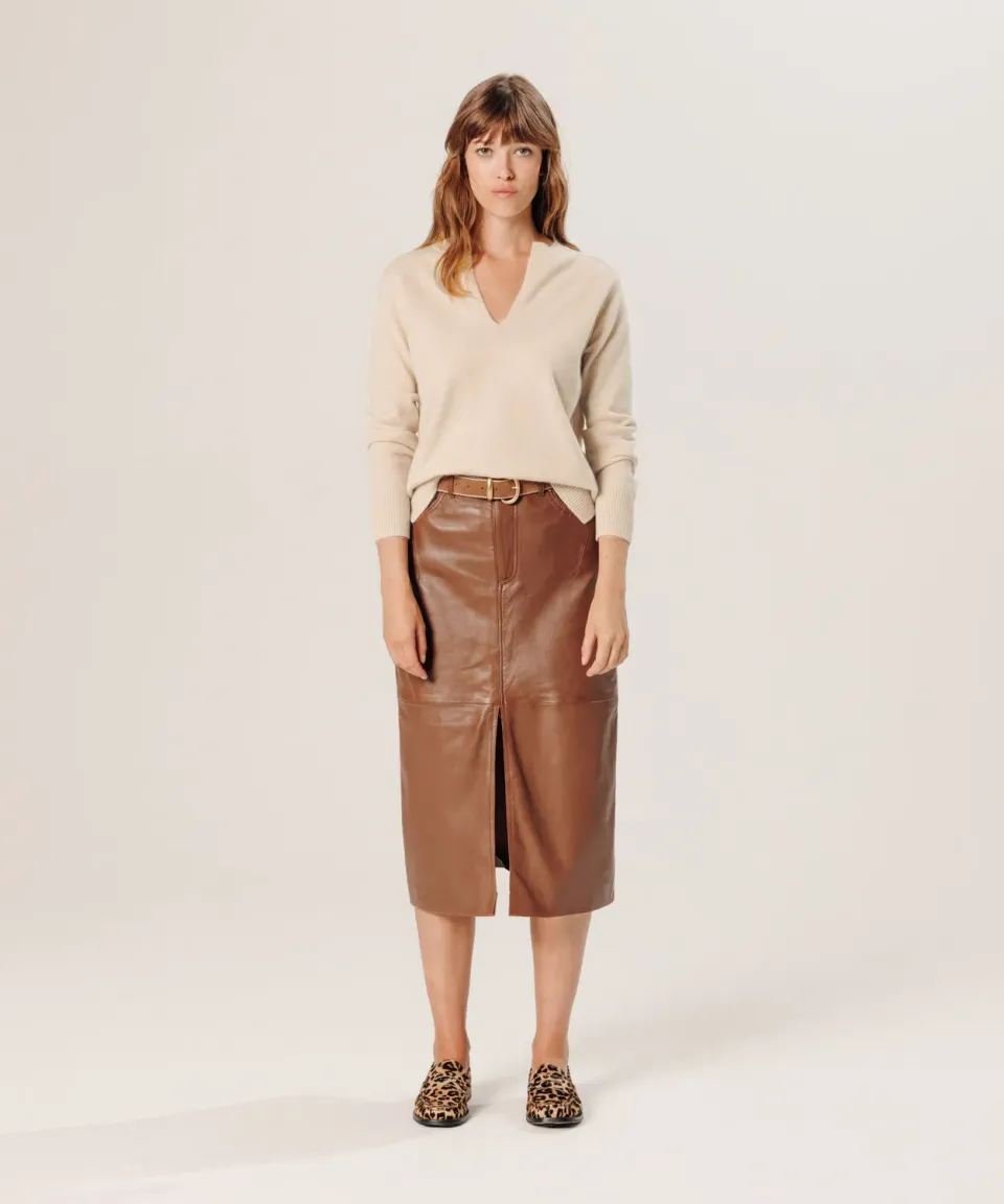 Rodier Maglione Cashmere Collo Tunisino Beige