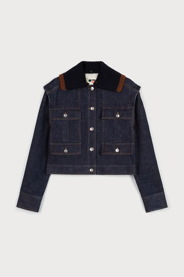 Ports 1961 Giacca Denim Collo in Maglia indaco