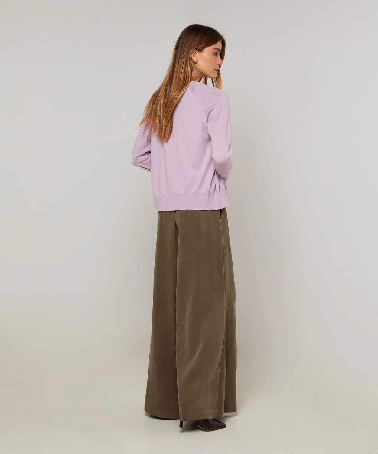 Rodier twin set girocollo seta lilla top + cardigan
