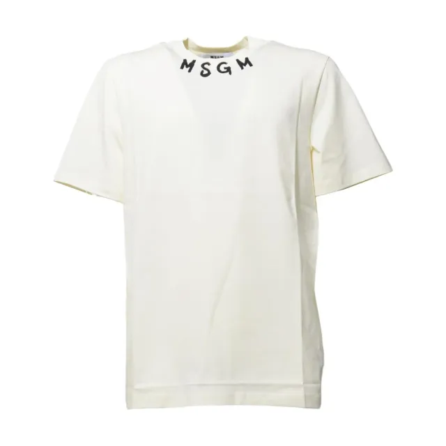 MSGM 3840MM102257002 t-shirt panna logo collo