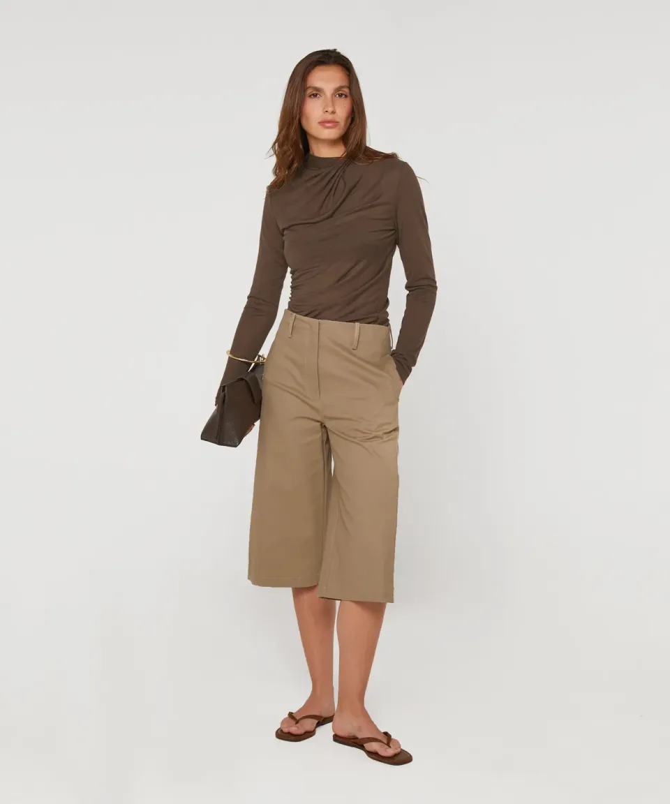 Rodier Bermuda in cotone shorts beige scuro vita alta