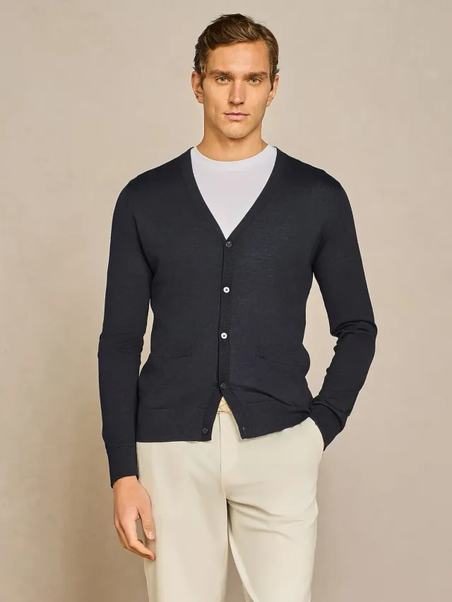 Paul Taylor cardigan maglia misto seta blu finezza 14