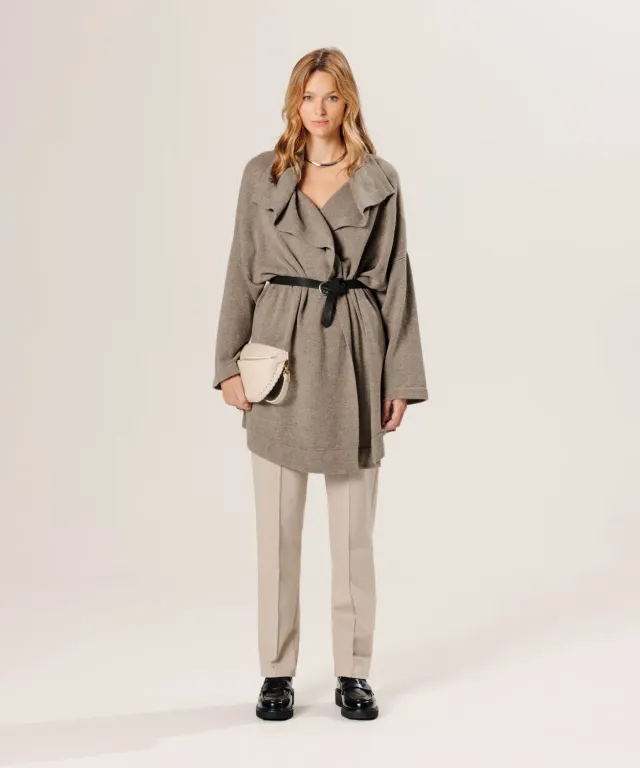 Rodier cappotto lungo lana merino tortora
