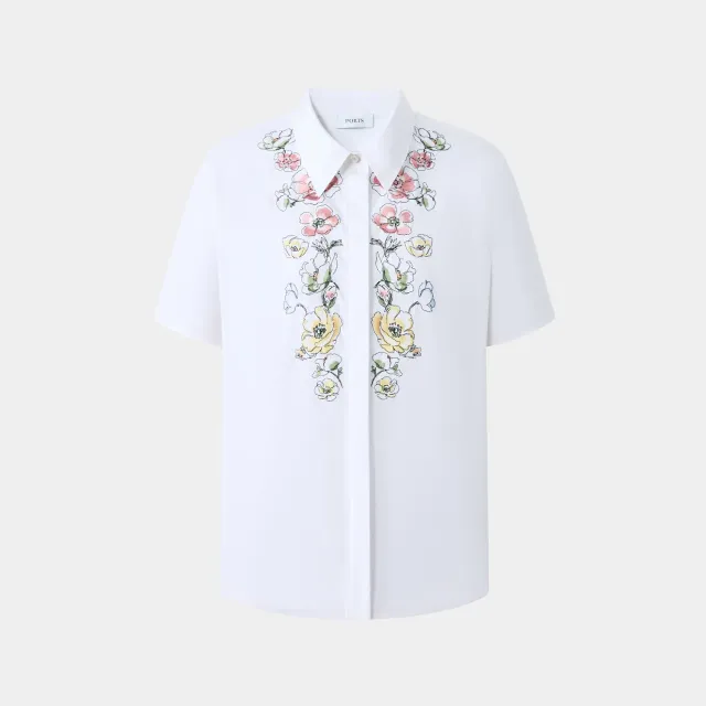 Ports Blossom Embroidery blusa crema cotone ricamata