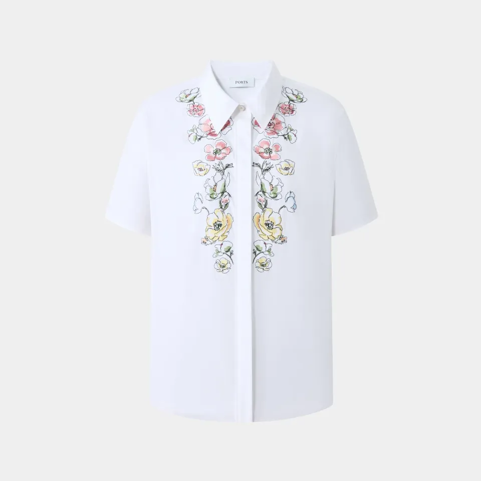 Ports Blossom Embroidery blusa crema cotone ricamata