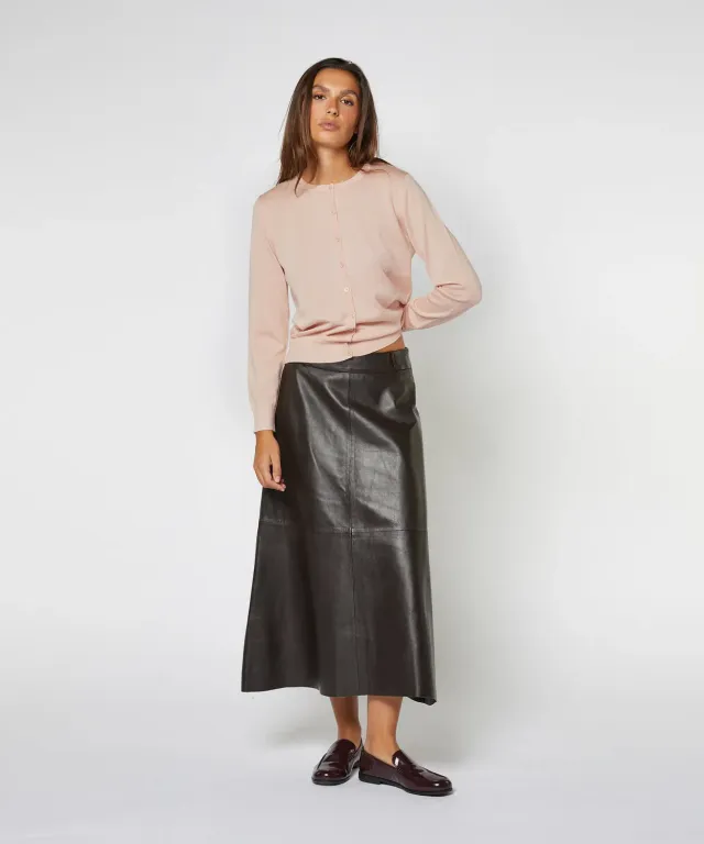 Rodier Cardigan Lana Merino Rosa Perla Girocollo