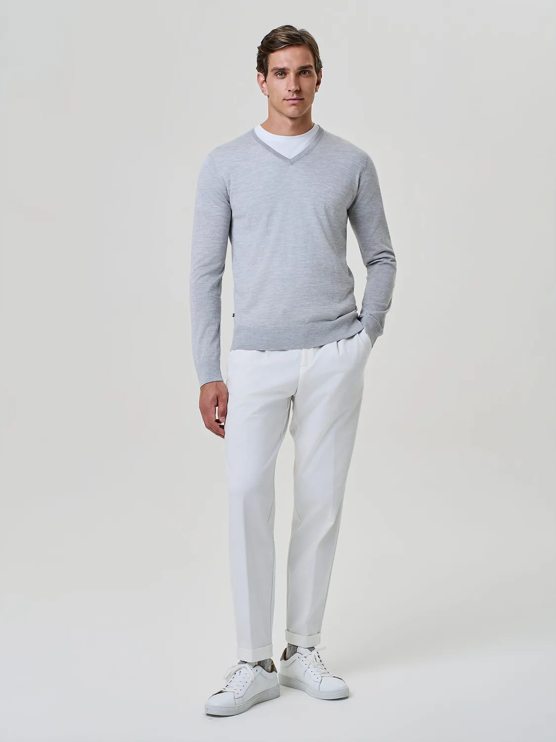 Paul Taylor Maglia Scollo V Misto Seta Grigio Chiaro Melange