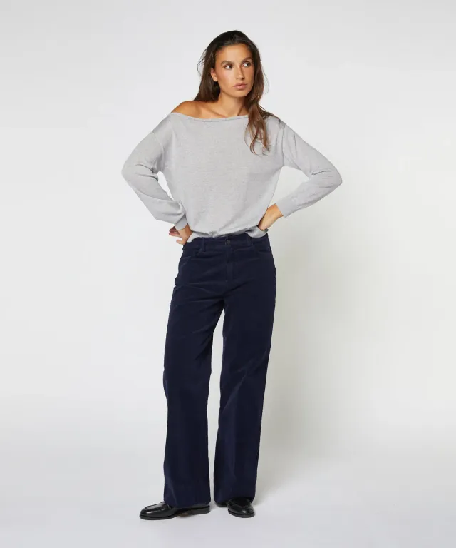 Rodier Pantaloni Larghi Donna Velluto Blu Marino