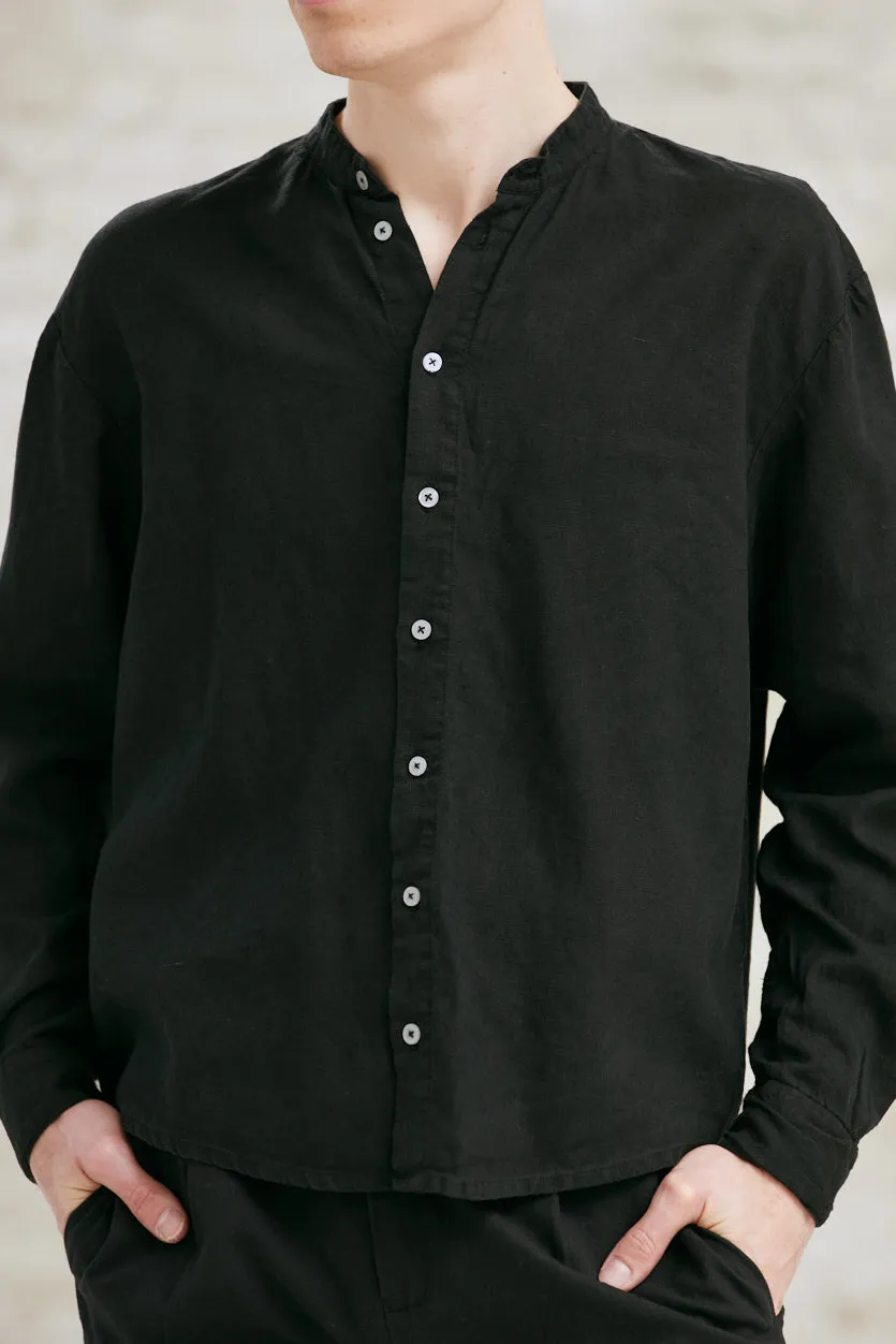 Jyoti Harish camicia uomo cotone nera collo coreano