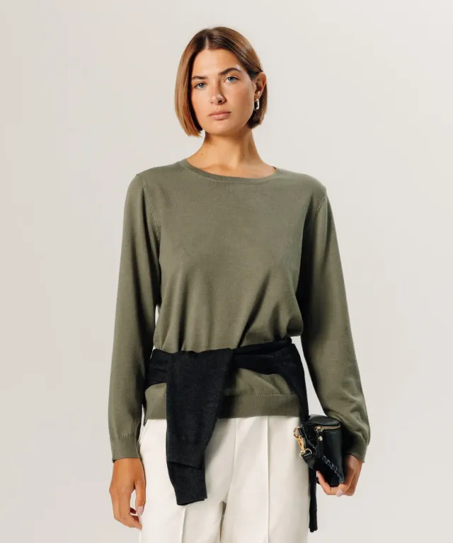 Rodier maglione merino girocollo verde oliva dritto