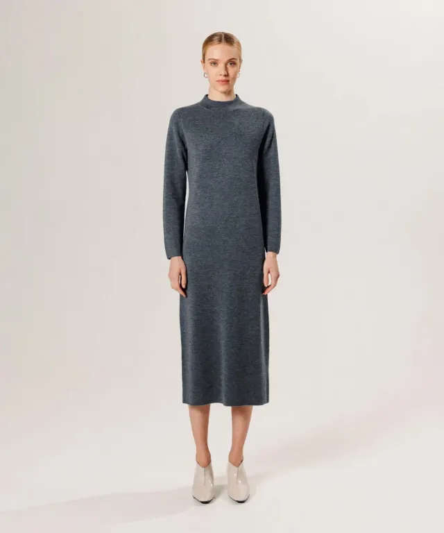 Rodier abito Milano lana merino grigio piombo collo alto